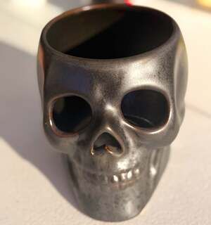 Threshold NEW Black Patina Ceramic Skull Candle Holder Halloween Gothic Decor